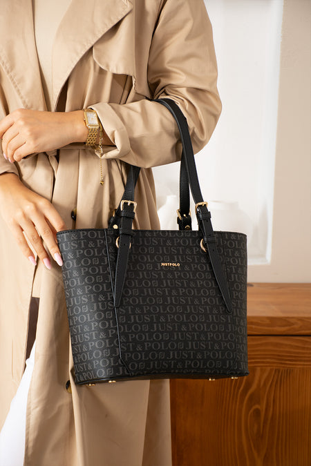 Just Polo Black Women's Hand and Shoulder Bag, New Season, Dimensions: Height: 25 cm, Width: 35 cm Gray - MALLTURK