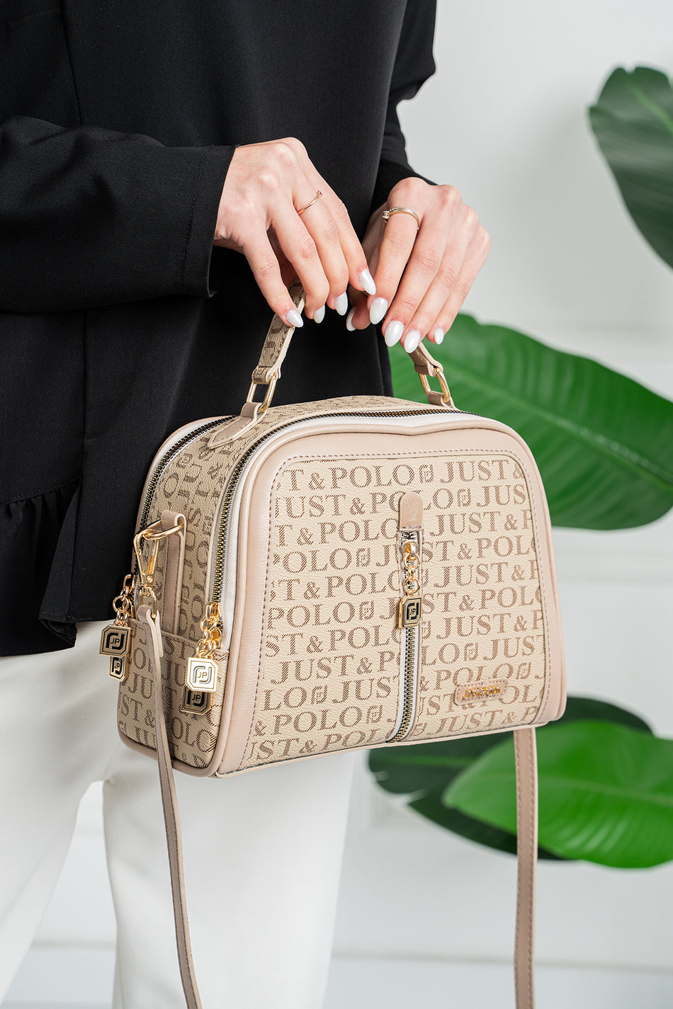 Just Polo Original Women's New Season Luxury Soft Leather Beige Adjustable Crossbody Stylish Hand and Shoulder Bag - MALLTURK