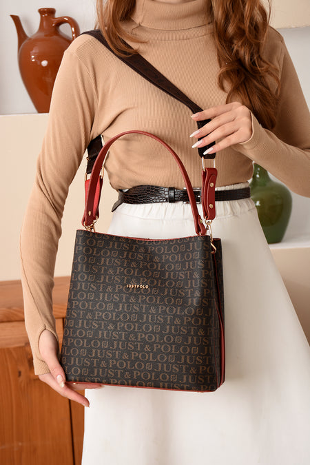 Just Polo Brown Women's Printed 3-Compartment Messenger and Shoulder Bag 2117 - MALLTURK
