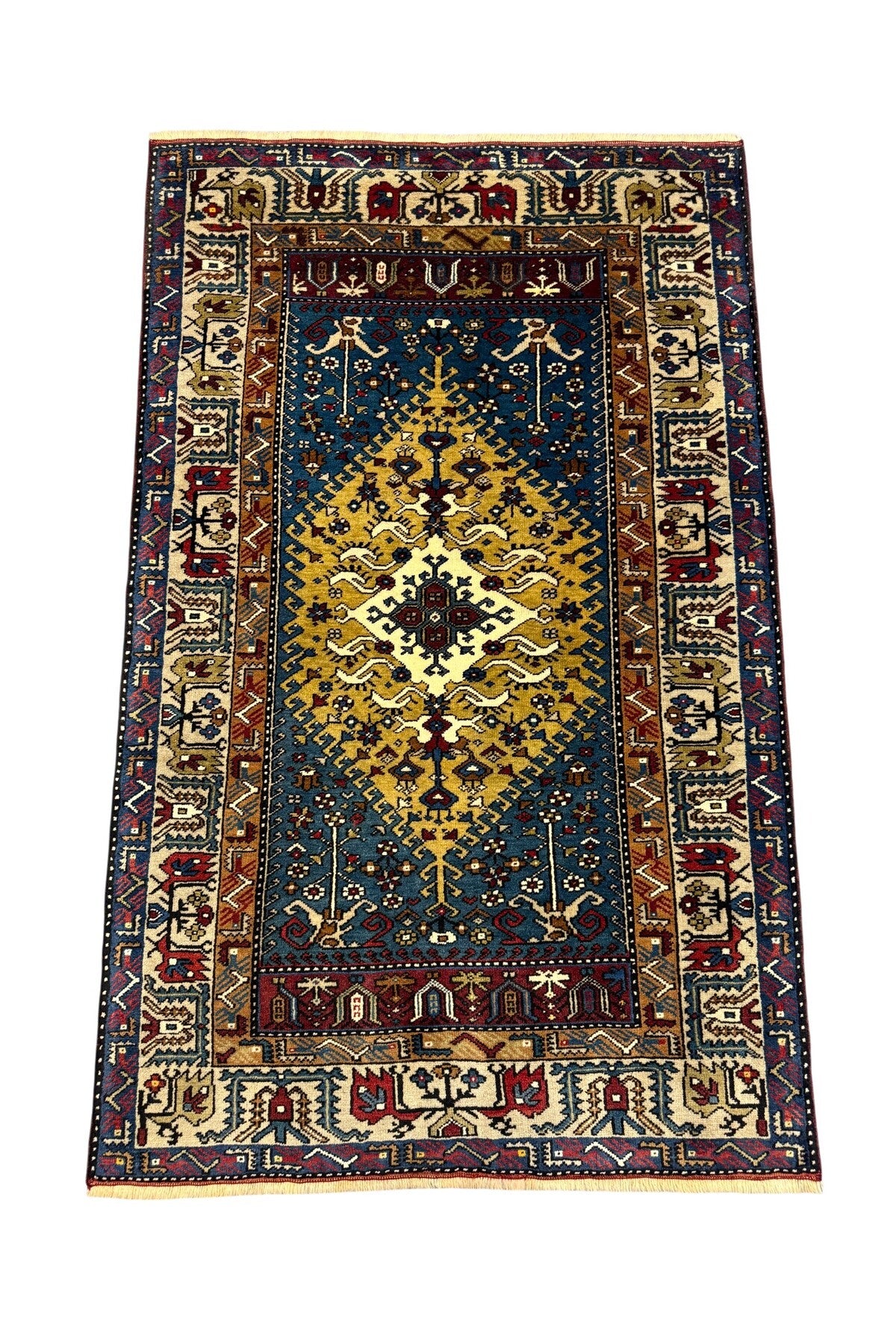 BURAK Rug Hand-Woven New Yahyali Rug 112x180 Blue Green Natural Dye %100 Wool Rug - MALLTURK