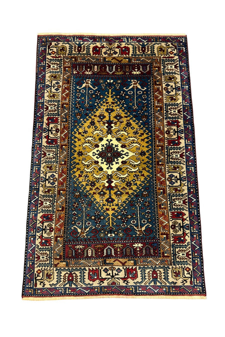 BURAK Rug Hand-Woven New Yahyali Rug 112x180 Blue Green Natural Dye %100 Wool Rug - MALLTURK