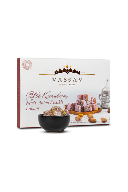 Vassav Double Roasted Pomegranate Flavored Pistachio Turkish Delight - MALLTURK
