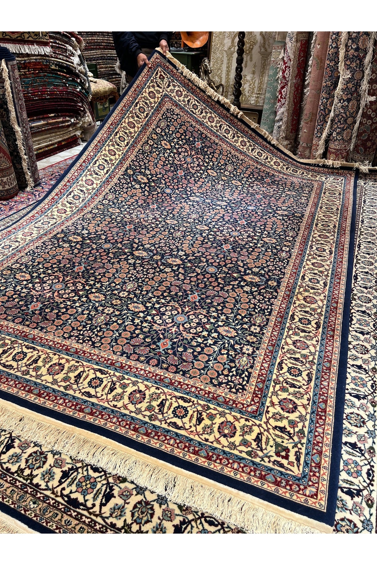 RD RAMAZAN DAG Hand Rug Art Hand-Woven Sumerbank Hereke Rug Signed Seven Mountains Flower Design Premium Quality Size 292x202 - MALLTURK