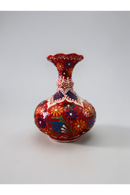 YOOS Handmade Embossed and Lace Work Flower Motif Red Triple Ceramic Lettuce Vase Set (30-25-20)cm - MALLTURK