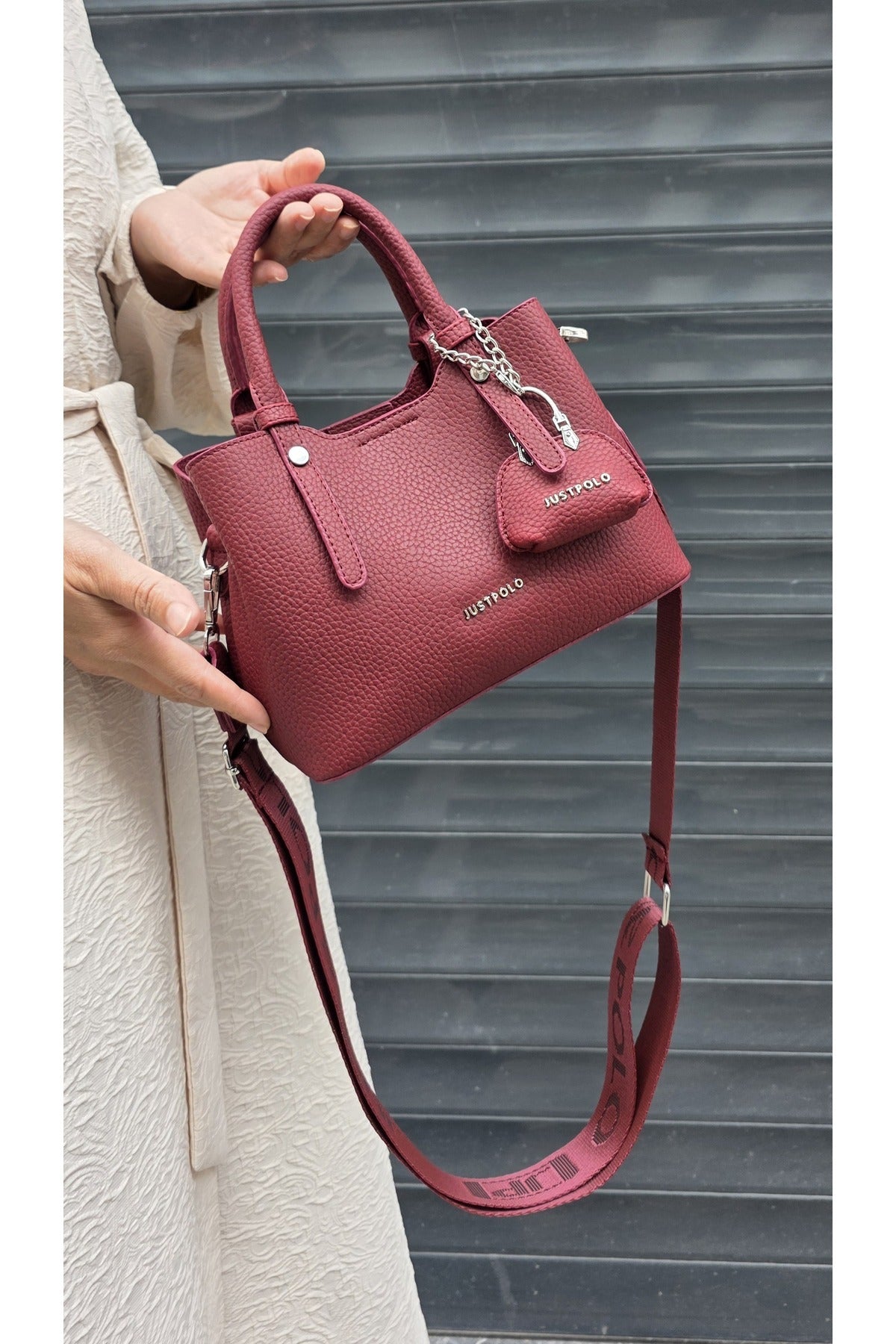 Just Polo Original Women's New Season 3-Compartment Luxury Soft Leather Adjustable Crossbody Stylish Shoulder Bag Burgundy - MALLTURK