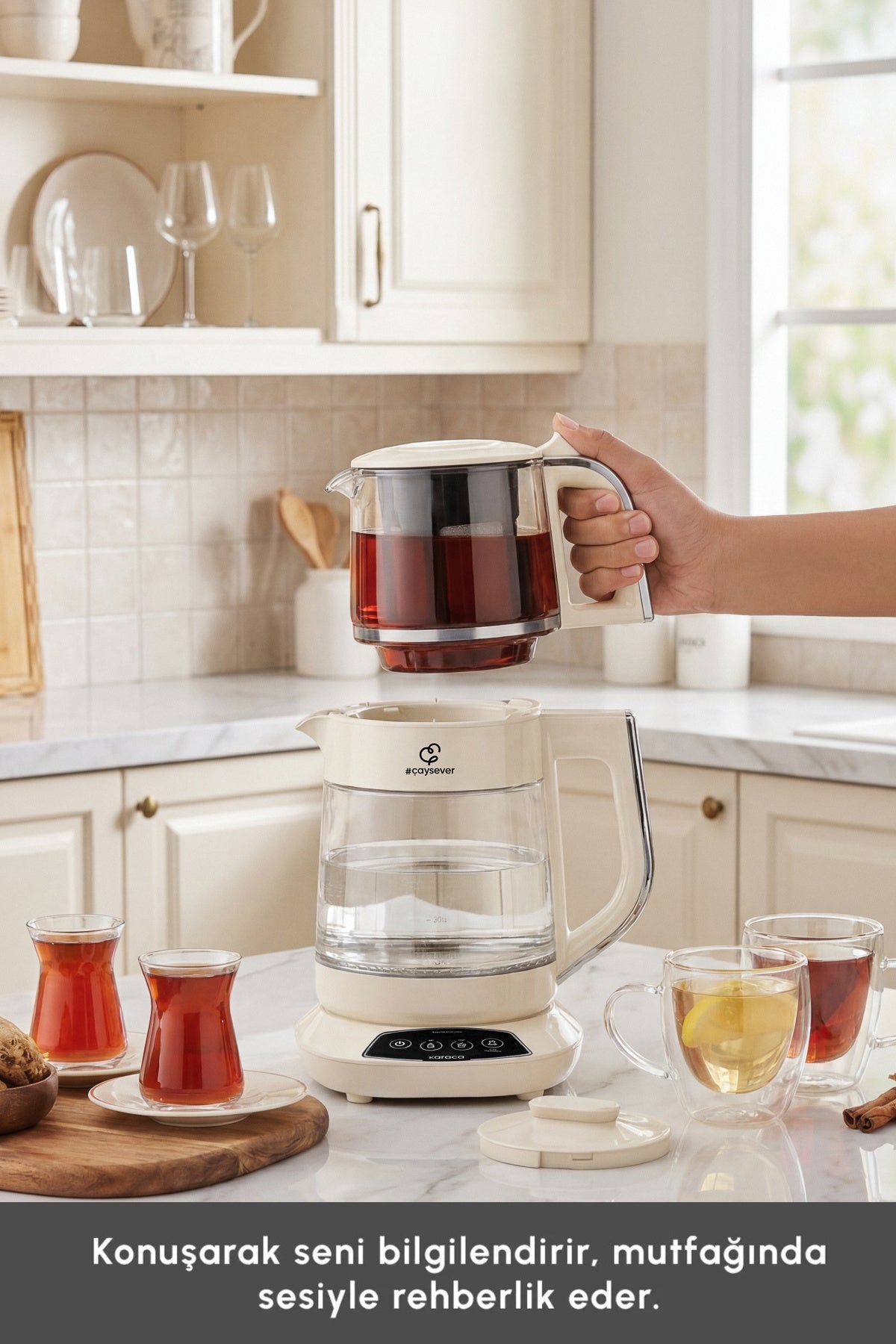 Karaca Tea Lover 3-in-1 Talking Glass Tea Maker, Water Heater and Baby Formula Water Preparer 1700W Starlight. - MALLTURK