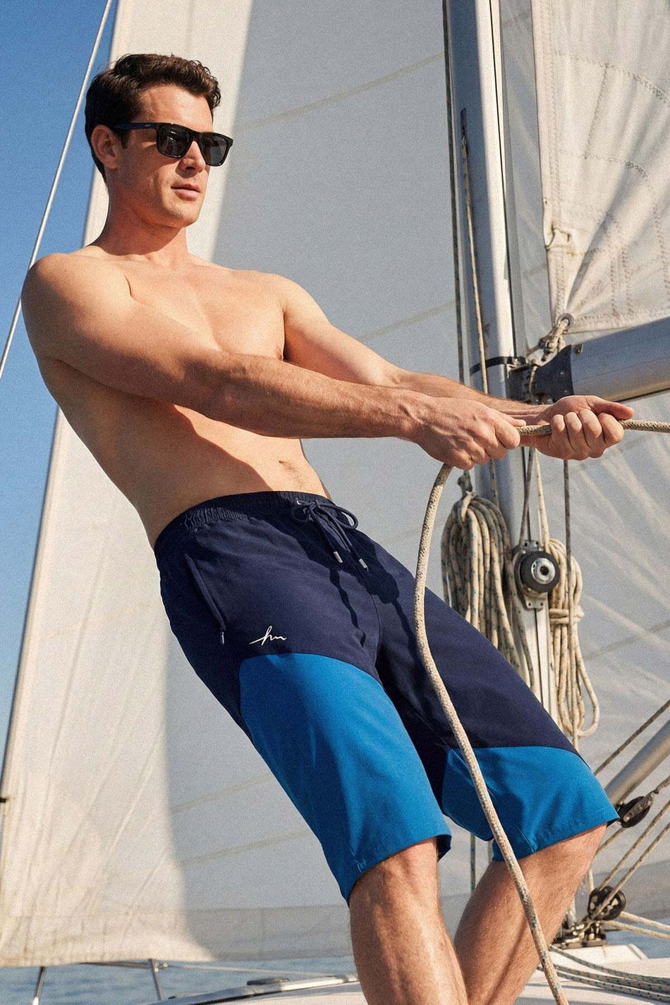 Hasema Navy Blue Long Men's Pool and Beach Shorts 6007