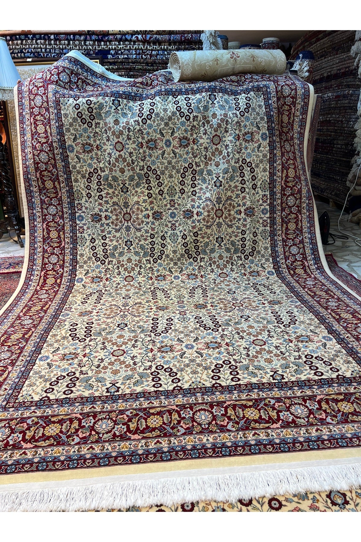 RD RAMAZAN DAG Hand Rug Art Hand-Woven Sumerbank Hereke Rug Signed Seven Mountains Flower Premium Quality Size 300x200 - MALLTURK