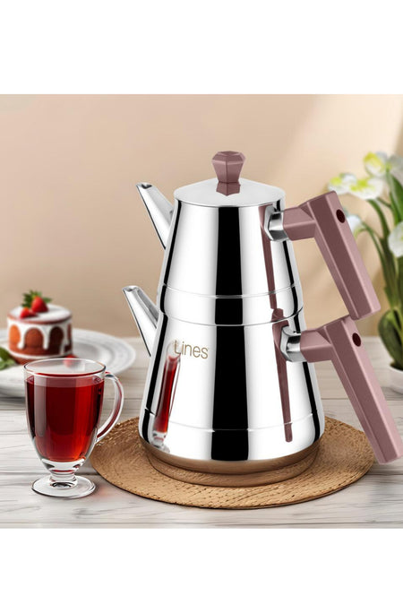 Lines Pyramid Mini Stainless Steel Teapot | Soft Handle, Heat Resistant, Long-lasting, Polished Steel Body - MALLTURK