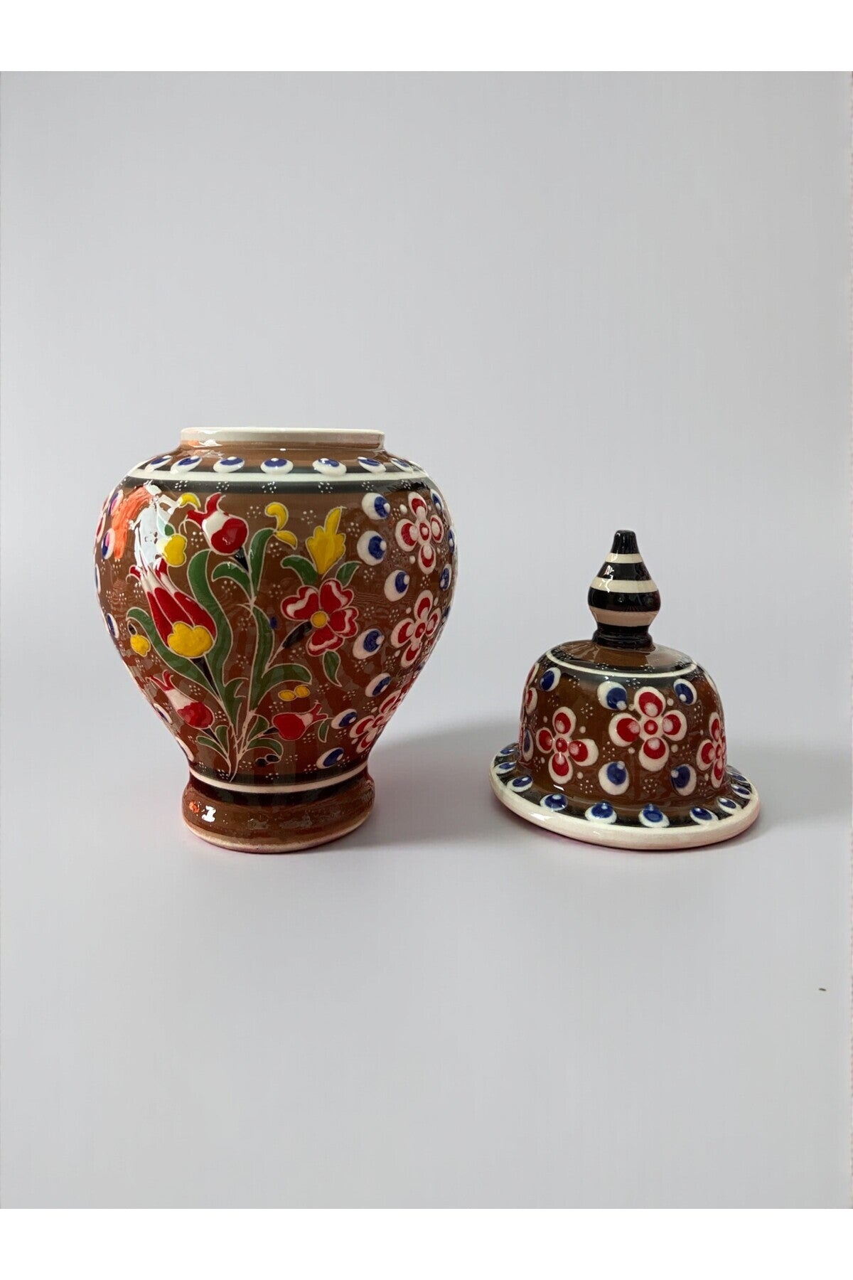 YOOS Handmade Wheelwork 25cm Kutahya Ceramic Shah Cube Ceramic Vase Brown - MALLTURK