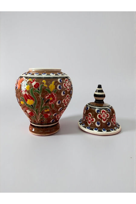 YOOS Handmade Wheelwork 25cm Kutahya Ceramic Shah Cube Ceramic Vase Brown - MALLTURK