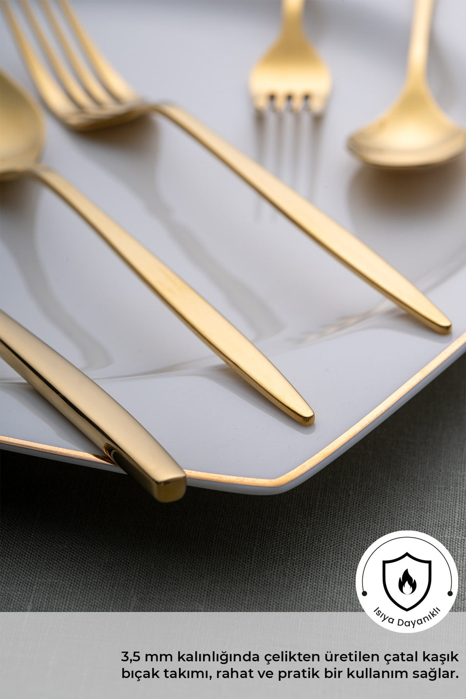 Emsan alisa 30 Piece 6 Place Setting parlak gold Boxed Flatware Set - MALLTURK