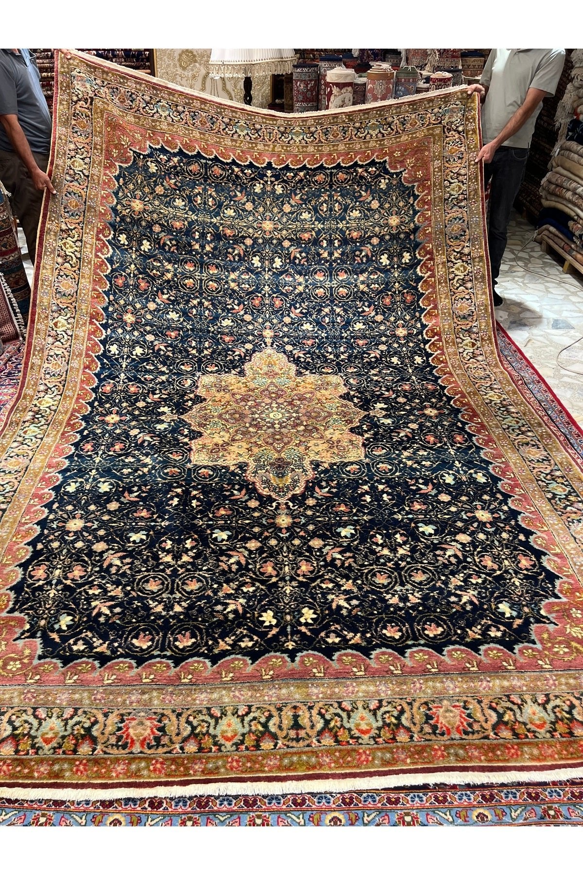 RD RAMAZAN DAG Hand Rug Art Hand-Woven Antique Feshane Rug Osmanli Design 120 Yas Old Size 370x240 - MALLTURK