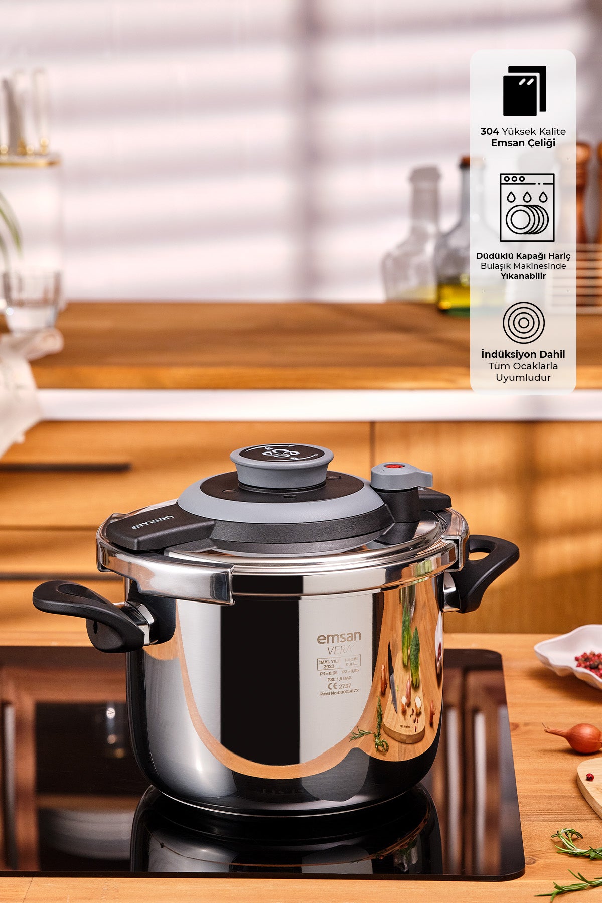 Emsan Vera Pressure Cooker, 6 Liters, Black - MALLTURK