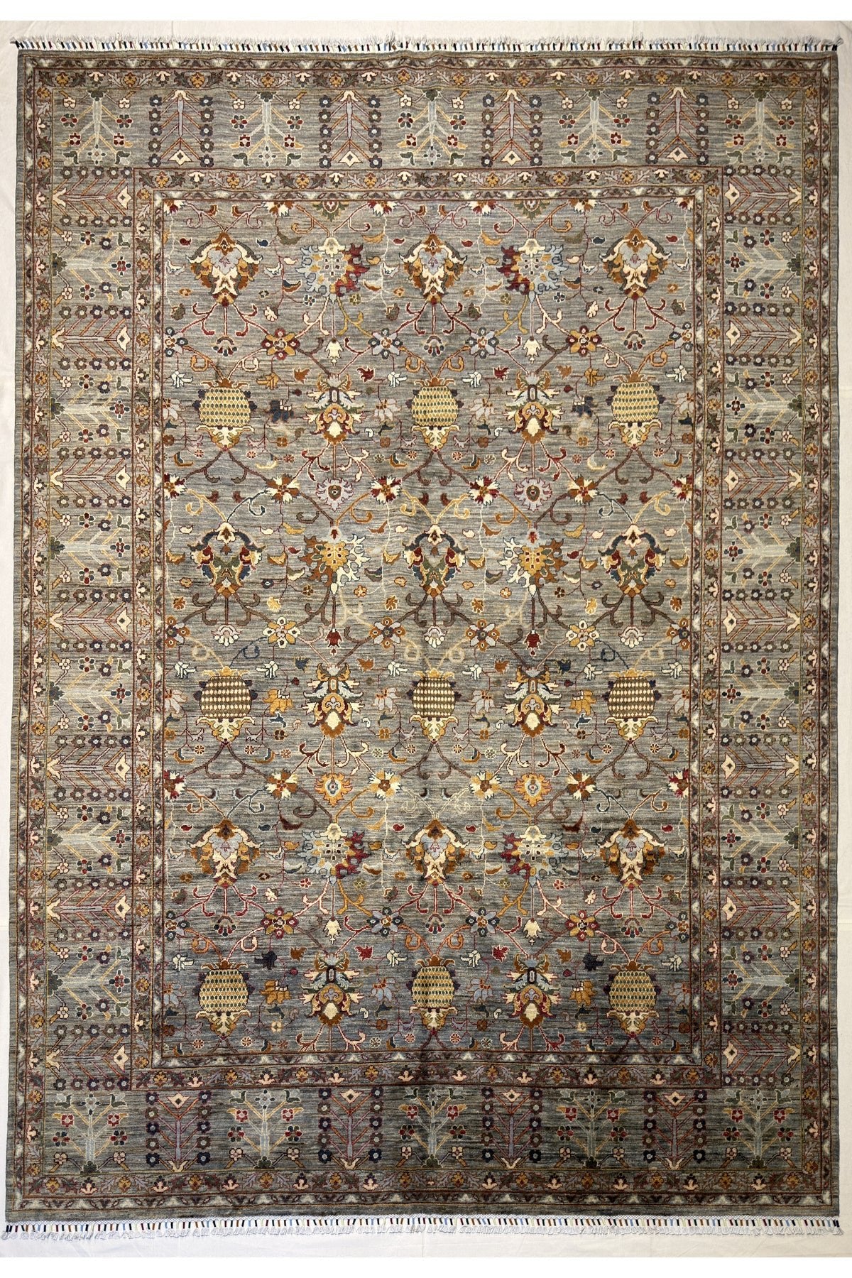 Afgan Rug Hand-Woven 10 Meter Sultani Design Grey Color 100% Wool Natural Dye Elsanat Eseri - MALLTURK