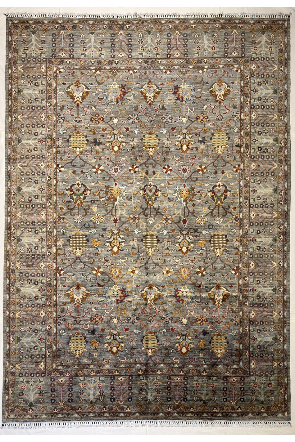 Afgan Rug Hand-Woven 10 Meter Sultani Design Grey Color 100% Wool Natural Dye Elsanat Eseri - MALLTURK