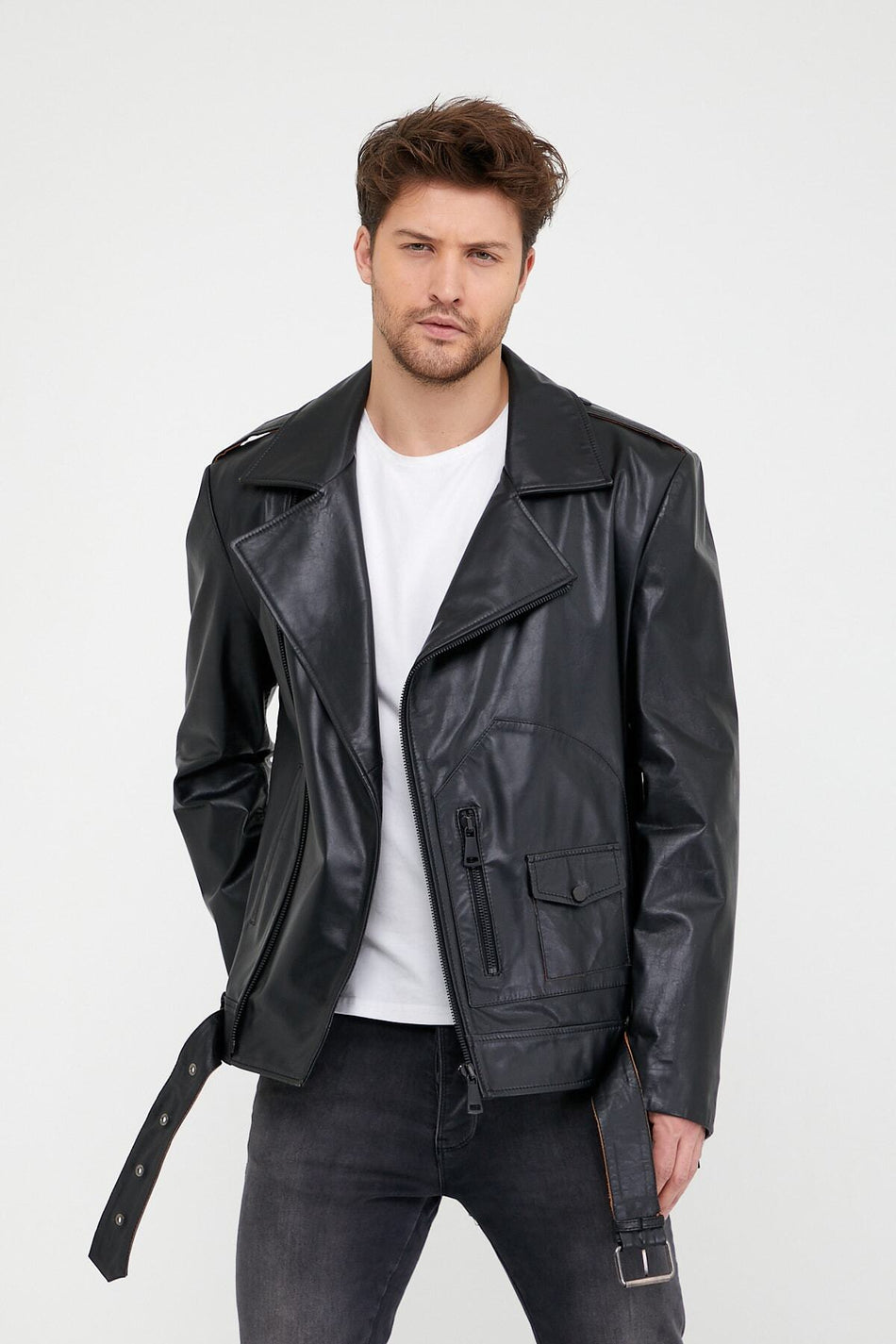 Leather Club svart bikerjacka i läder