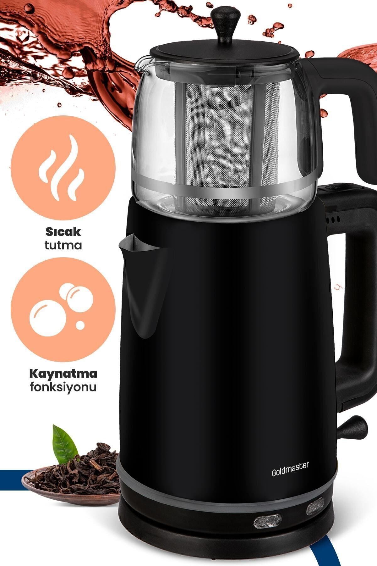 GoldMaster Emirgan Black 2200 Watt Large Capacity Stainless Steel Tea Maker and Water Kettle - MALLTURK