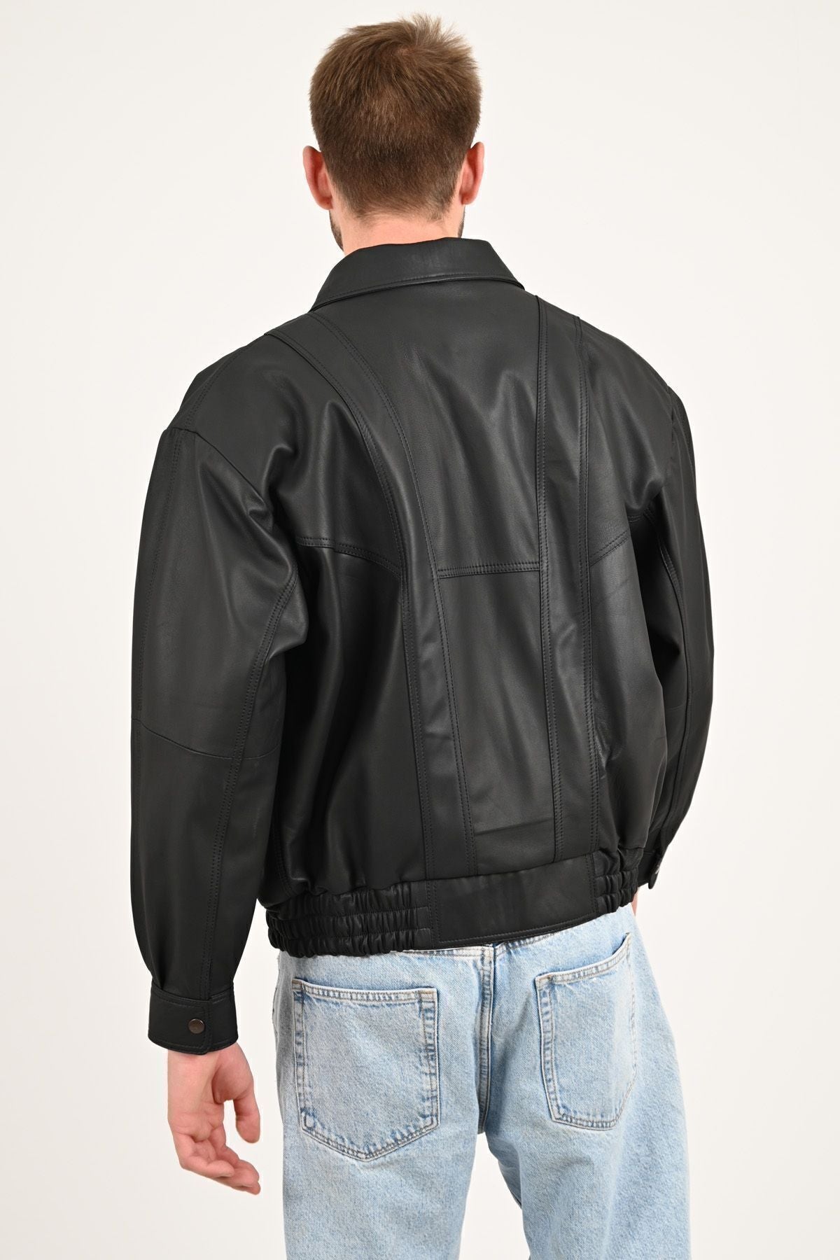 ALIN Beirut Men's Genuine Leather Oversized Leather Jacket Black - MALLTURK