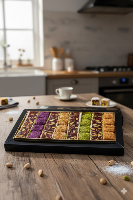 Kutluhan Assorted Gift Box kutuda Turkish Delight lotuslu Pomegranate Flavored Pistachio Kadayif yaban mersinili 850 g - MALLTURK