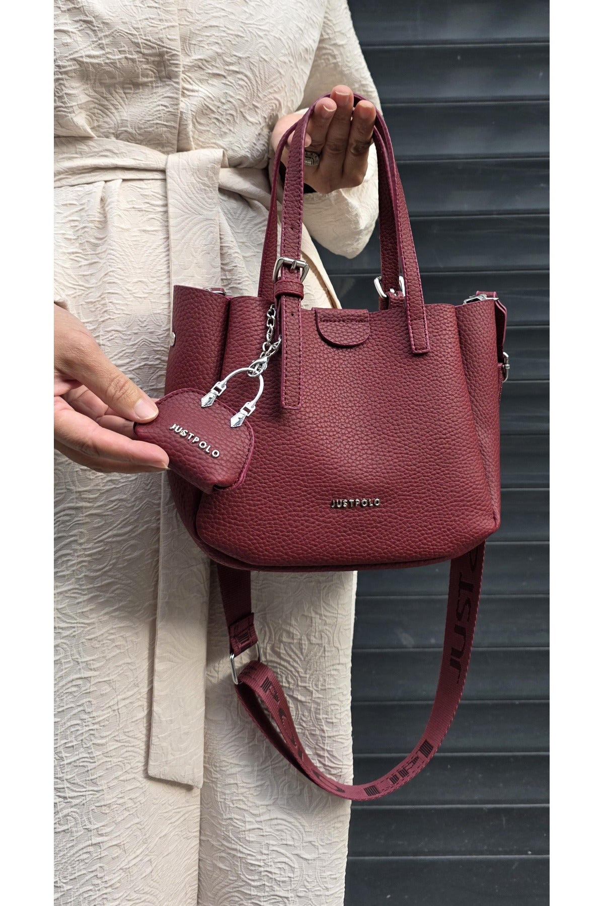 Just Polo Women's New Season 3-Compartment Luxury Soft Leather Adjustable Crossbody Stylish Shoulder Bag Burgundy - MALLTURK