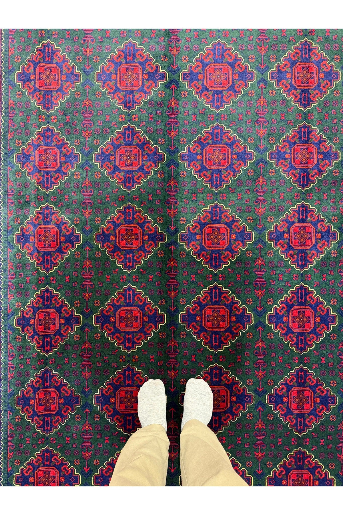 Afghan Rug Hand-Woven Green Nadir Color 6 Meter Bilijik Design 100% Wool Natural Dye