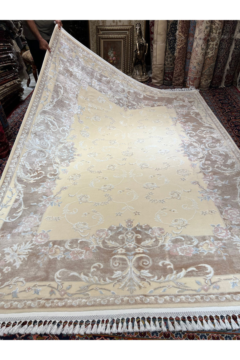 RD RAMAZAN DAG Hand Rug Art Hand-Woven Silk Blend Usak Rug Special Weave Size 300x200 - MALLTURK