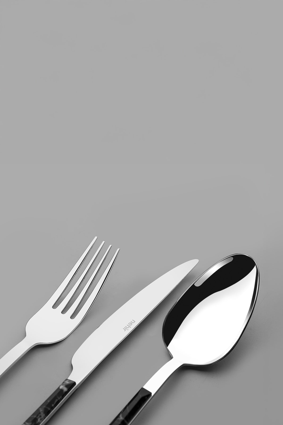 Nehir tulip siyah 6 Place Setting mermer desenli 18 Piece Boxed Flatware Set - MALLTURK