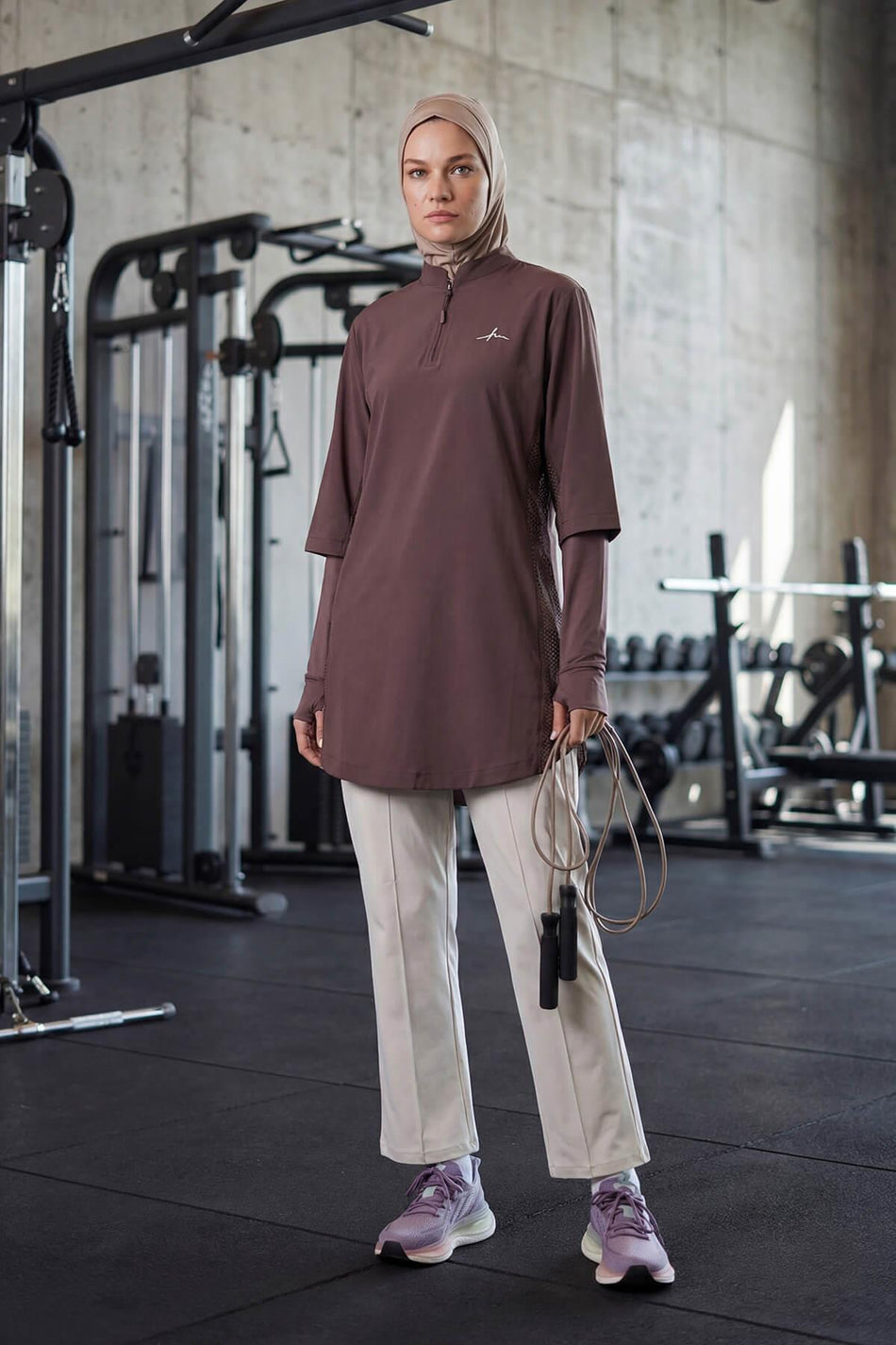Hasema Active H-Per Fit Laser Cut Detail Purple Hijab Training Top ACT-33