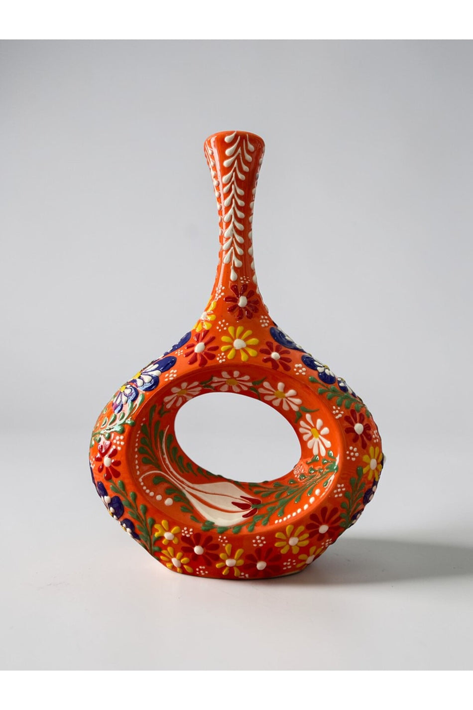 YOOS Handmade 28cm Embossed and Lace Scandinavian Porcelain Vase Orange - MALLTURK