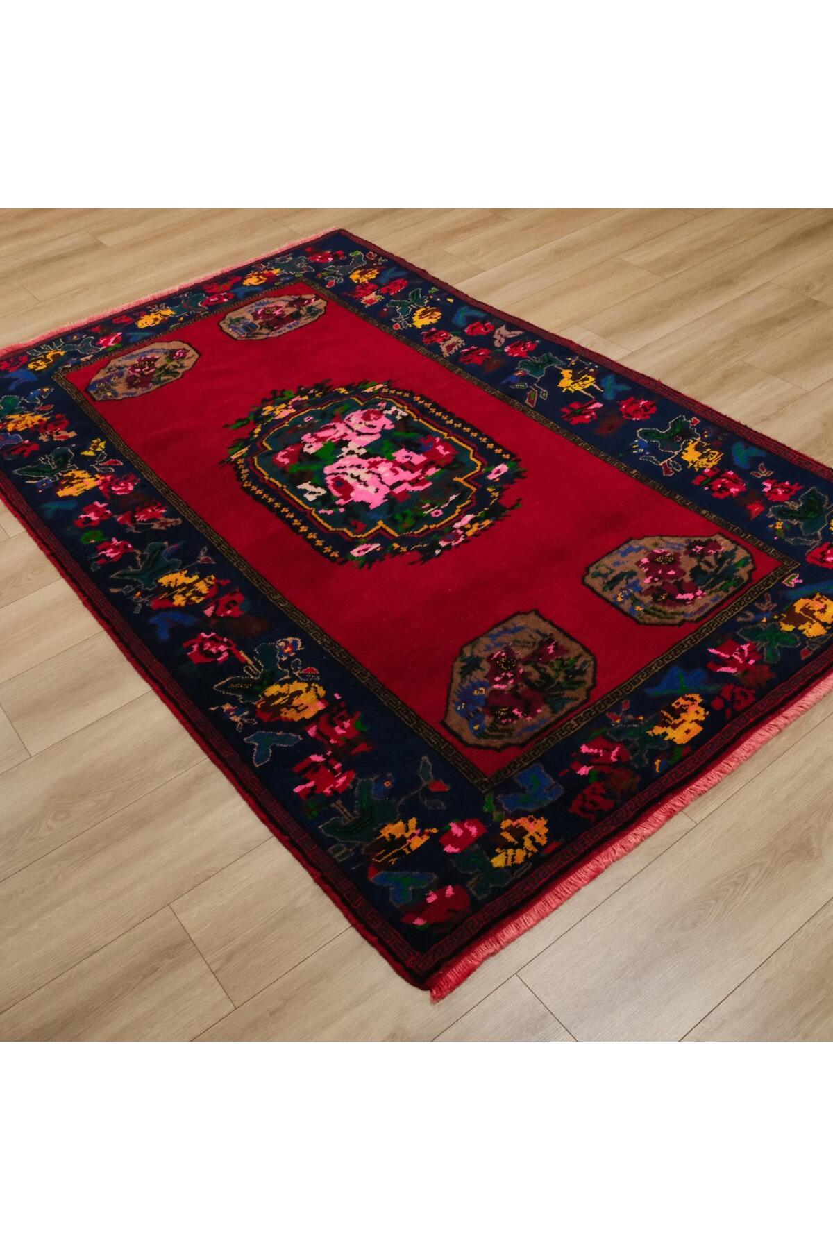 Halicizade Hand-Woven Anatolian Pattern Red Wool Rug - MALLTURK