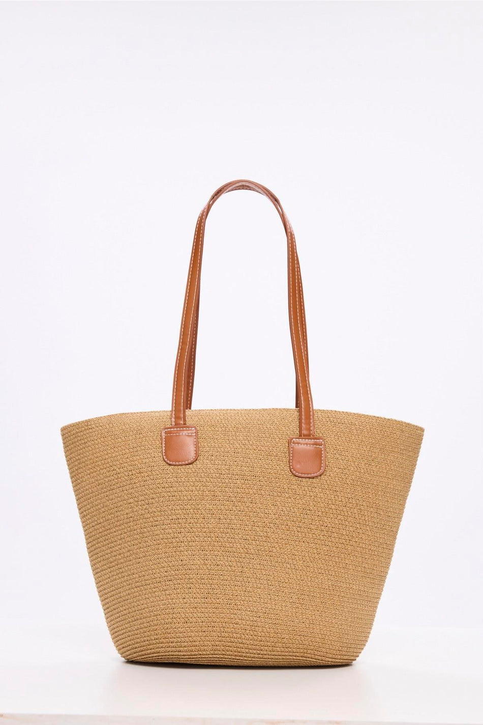 Hasema Leather Handle Zippered Earth Tone Woven Beach Bag 3120