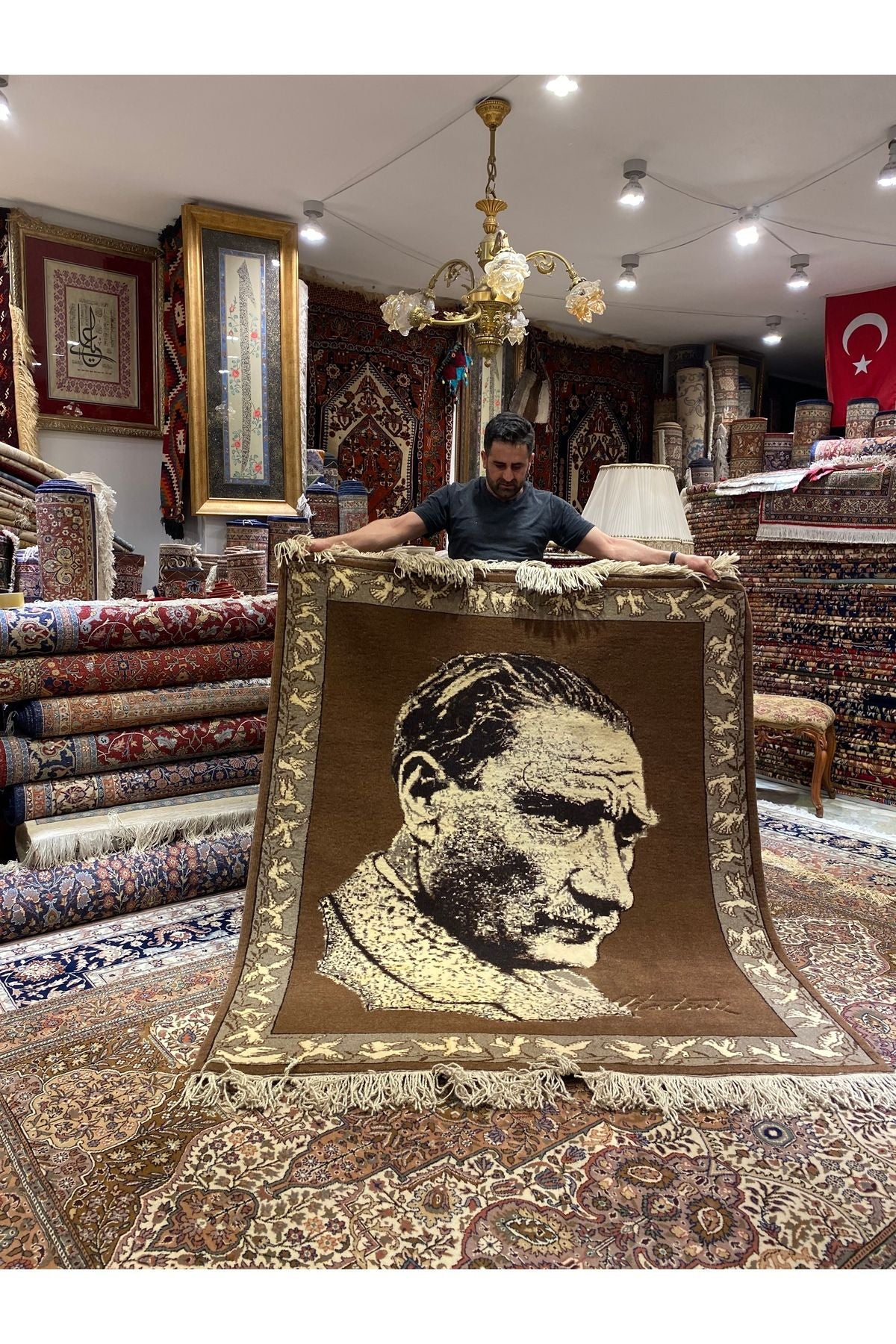 RD RAMAZAN DAG Hand Rug Art Hand-Woven Gazi Mustafa Kemal Ataturk Hand-Woven Wall Rug 190x160 - MALLTURK