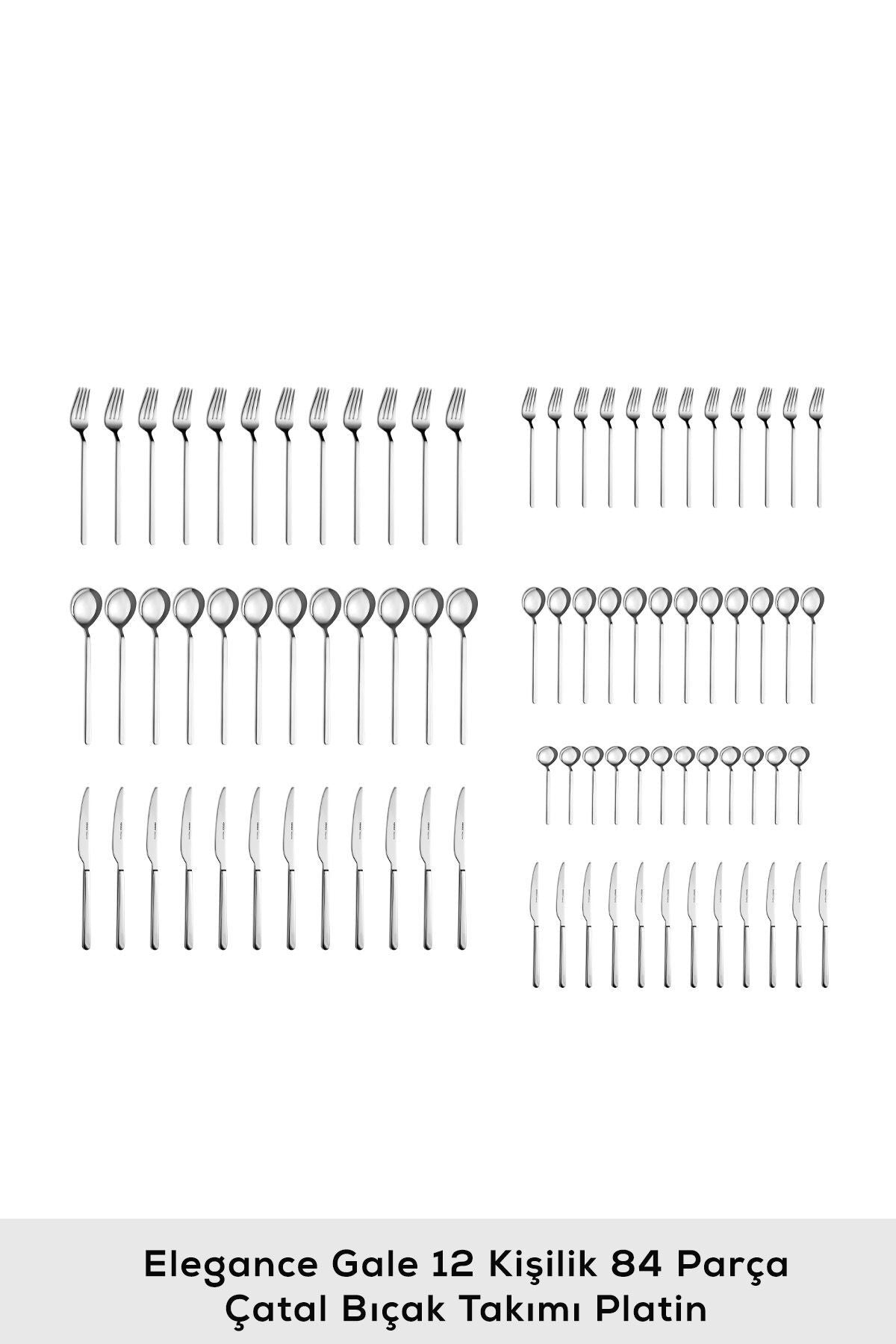 Karaca elegance gale platin 12 Place Setting 84 Piece Flatware Set - MALLTURK