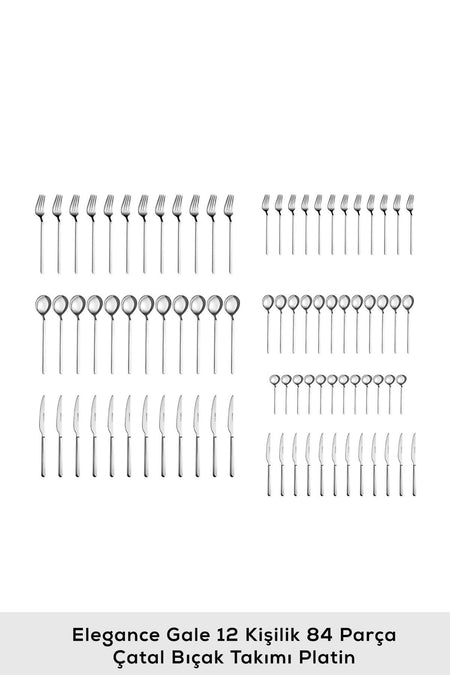Karaca elegance gale platin 12 Place Setting 84 Piece Flatware Set - MALLTURK