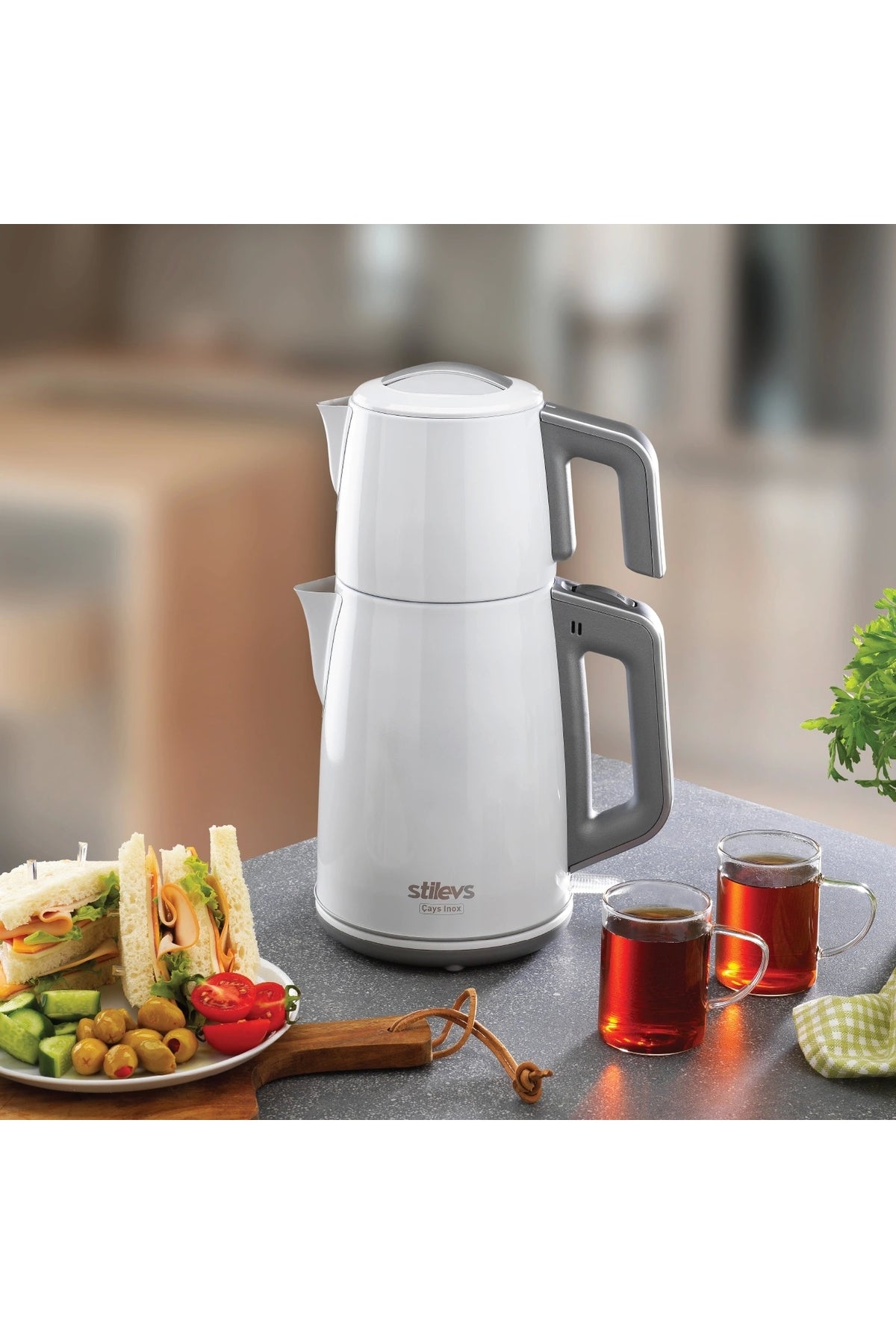 Stilevs cays Stainless Steel Tea Maker - White - MALLTURK