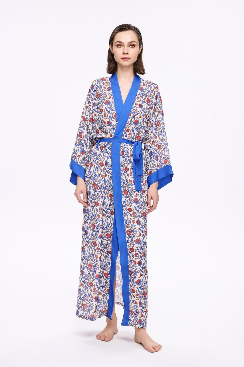 Hasema Blue Floral Pattern Long Kimono 5049