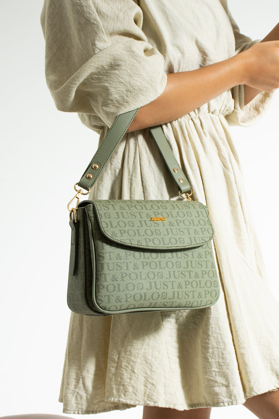 Just Polo Women's Three-Compartment Shoulder Bag, Stone Color - MALLTURK