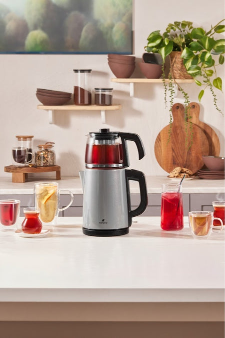 Karaca Tea Glass 2-in-1 Stainless Steel Tea Maker and Kettle Anthracite - MALLTURK