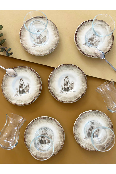 PORSER Ella 12-Piece Porcelain Tea Set with Coasters - MALLTURK