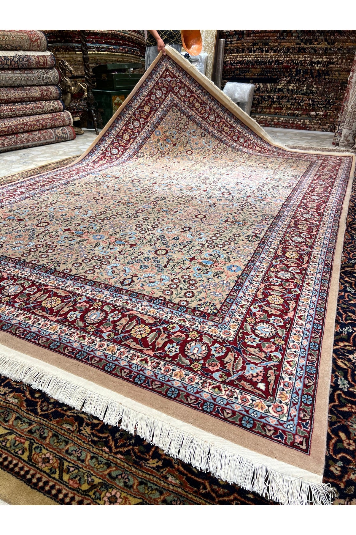 RD RAMAZAN DAG Hand Rug Art Hand-Woven Sumerbank Hereke Rug Signed Seven Mountains Flower Premium Quality Size 305x200 - MALLTURK
