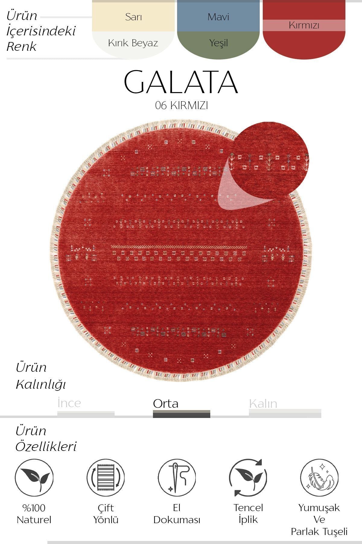 Cool Hali Galata 06 Red Carpet Living Room Carpet Bohemian Scandinavian Carpet Bamboo Carpet Handwoven Round Hallway Carpet - MALLTURK