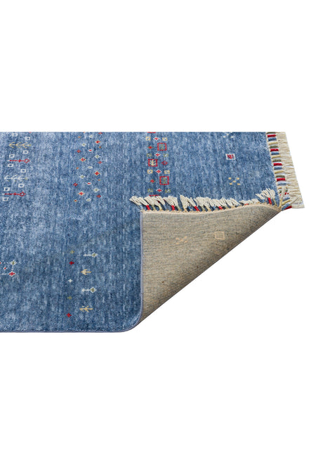 Vog Hali Efsun Handmade Blue Lyocell Special Loom Modern Usak Patterned Fringed Living Room Carpet - MALLTURK