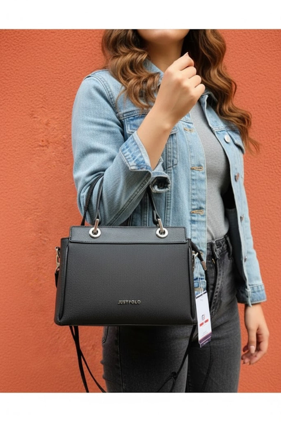 Just Polo Black Women's Hand and Shoulder Bag Size: Height 18 cm Width 26 cm - MALLTURK