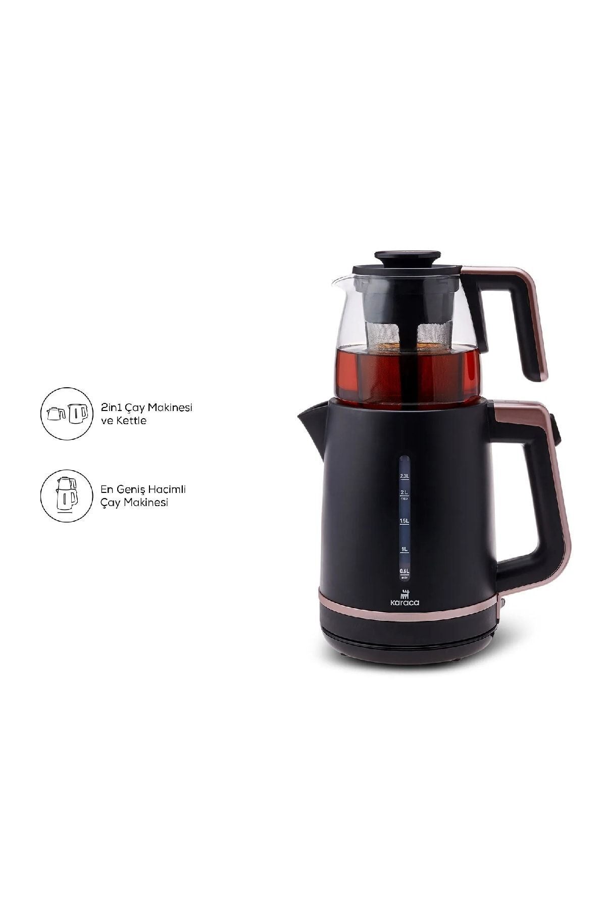 Karaca Maxi Tea XL 2-in-1 Glass Teapot and Kettle Set with Roseberry - MALLTURK