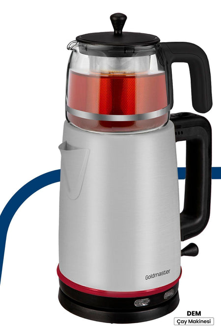 GoldMaster Dem inox 2200 Watt XL Stainless Steel Tea Maker and Water Heater with Stainless Steel Teapot - MALLTURK
