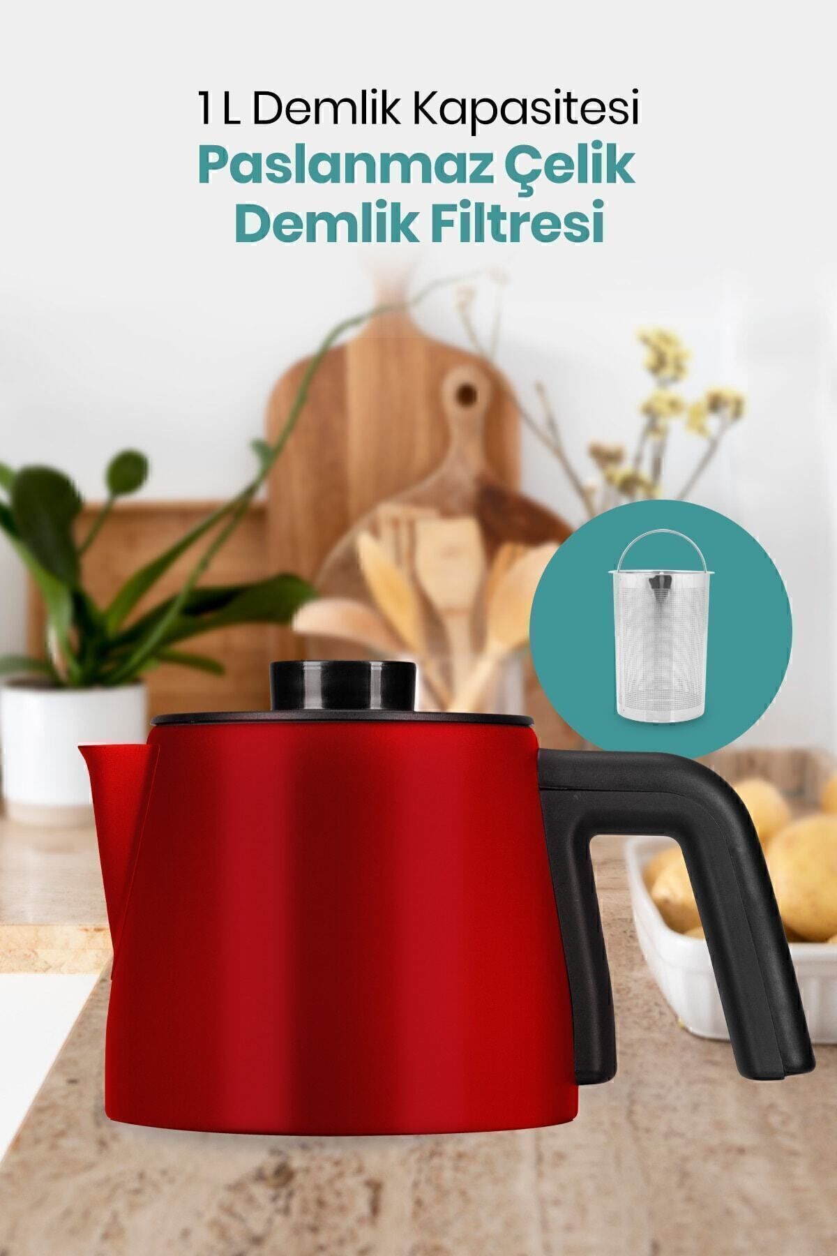 GoldMaster Selvi Red 2200 Watt Dual Heater Stainless Steel Tea Maker and Water Kettle - MALLTURK