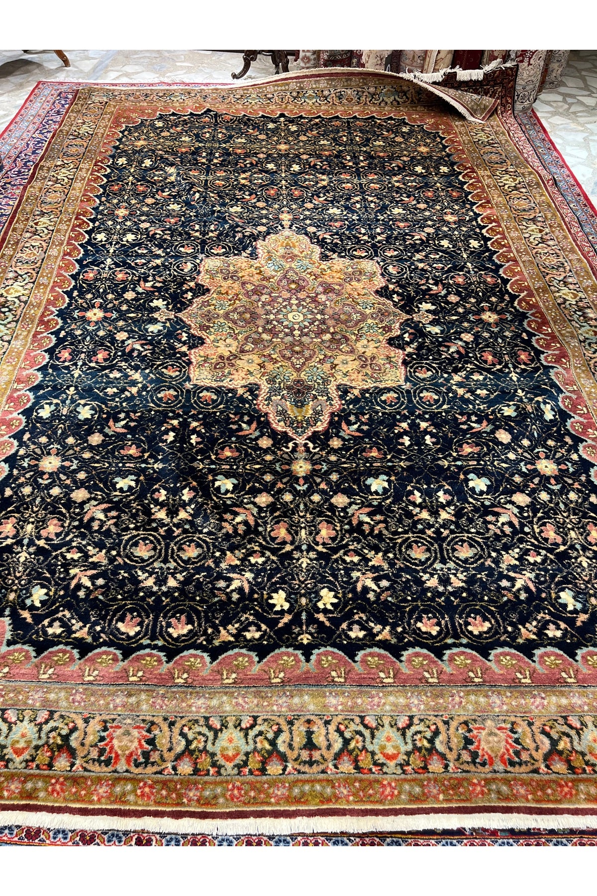 RD RAMAZAN DAG Hand Rug Art Hand-Woven Antique Feshane Rug Osmanli Design 120 Yas Old Size 370x240 - MALLTURK