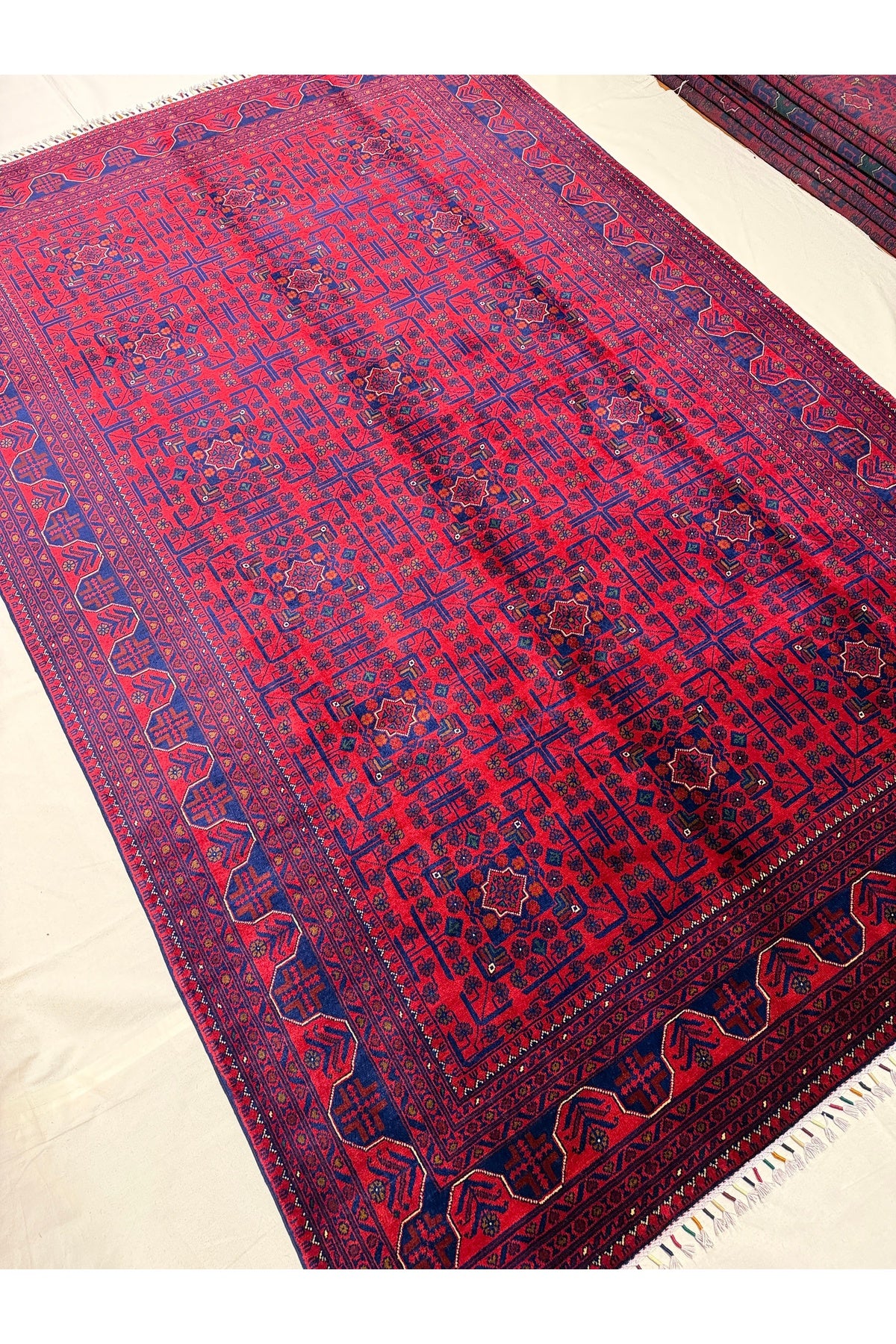 Afghan Rug Hand-Woven 6 Meter Bilecik Design 100% Wool Natural Dye Handicraft ile Harika Yildiz Pattern