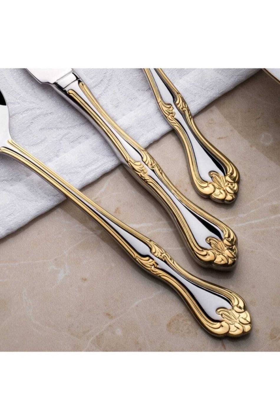 Nehir lalezar altin Plain 30 Piece Fork Spoon Set - MALLTURK
